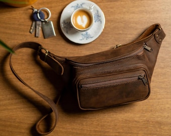 Dark Brown Leather Belt Bag: Handmade Full Grain Fanny Pack