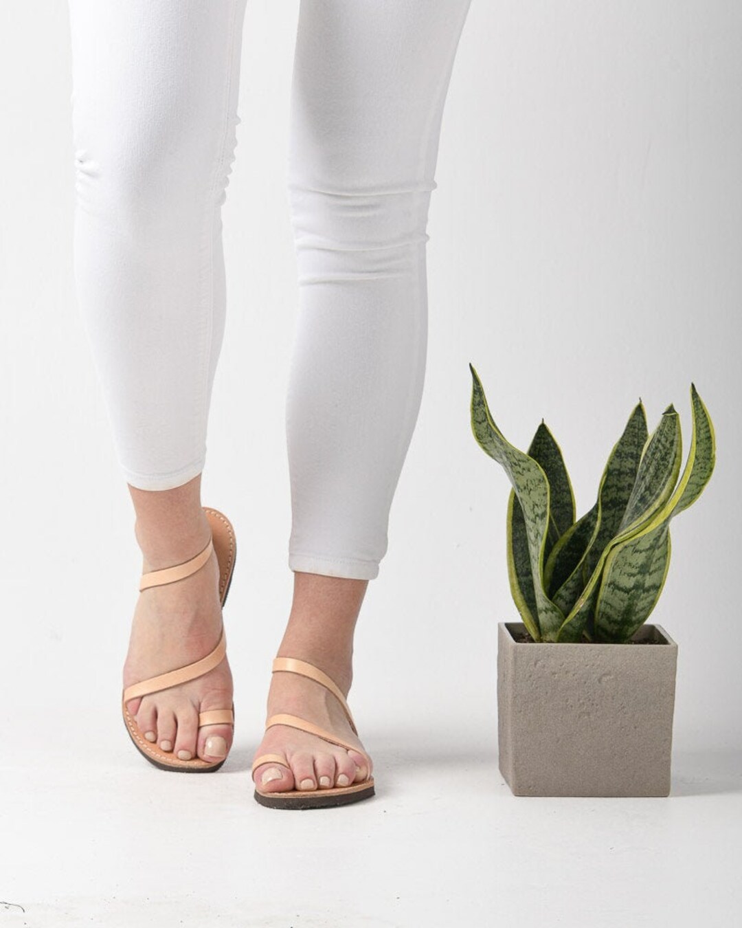 Greek Sandals Women Leather Minimalist Flat Sandals Toe Ring Etsy