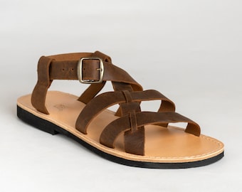 Mens Leather Spartan Sandals: Handmade Greek Calf Leather