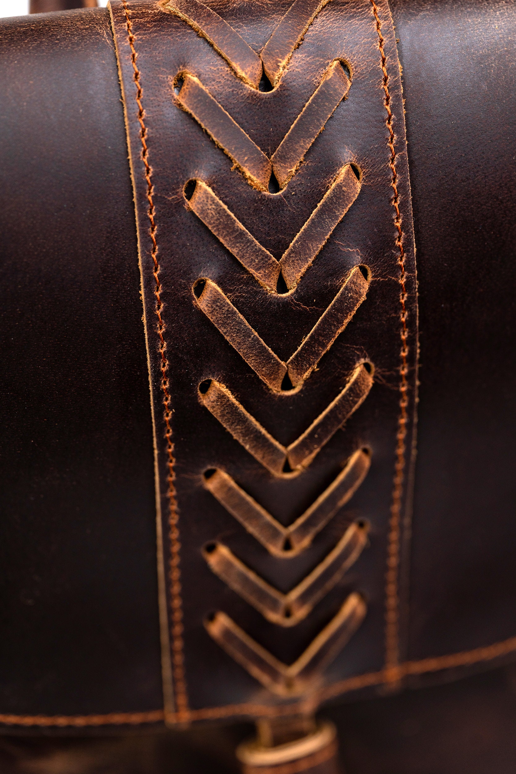 leather backpack and cross stitch handmade and new Leather Backpack-The Lanita Collection main image 3
