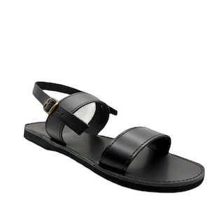 Handmade Leather Slingback Sandals: Vegetable Tanned Calf Leather Black