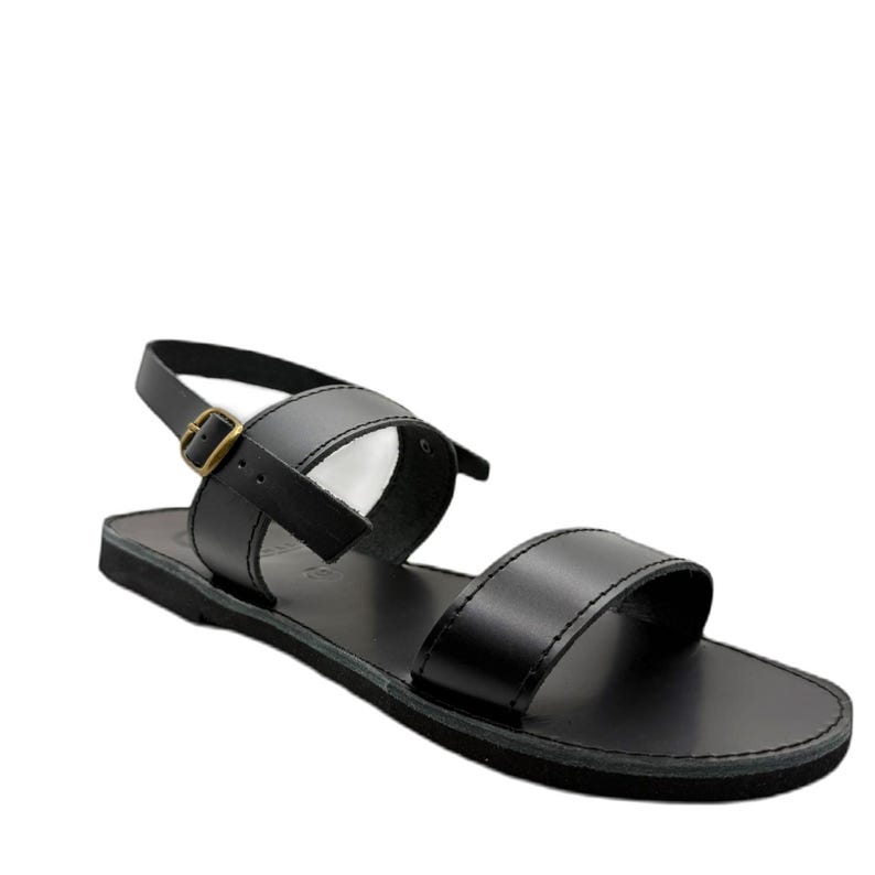 Handmade Leather Slingback Sandals: Vegetable Tanned Calf Leather Black