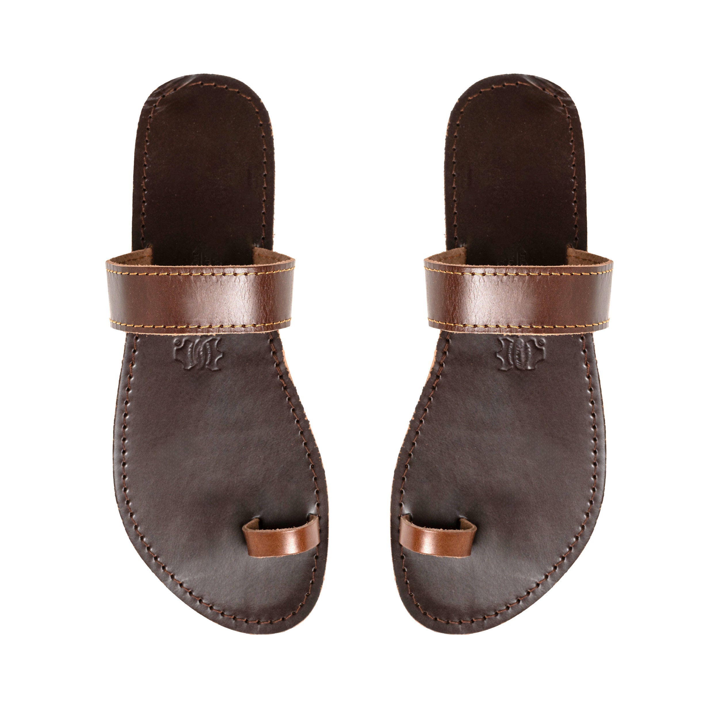 Handcrafted Leather Toe Ring Sandals Men’s Size 11 Brown Slip On Artisan Boho Handmade Brown Leather Toe Ring Sandals - Greek Mens Summer  main image 4