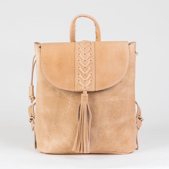 Marble Leather Backpack Purse: Stylish Handmade Cross-stitch 