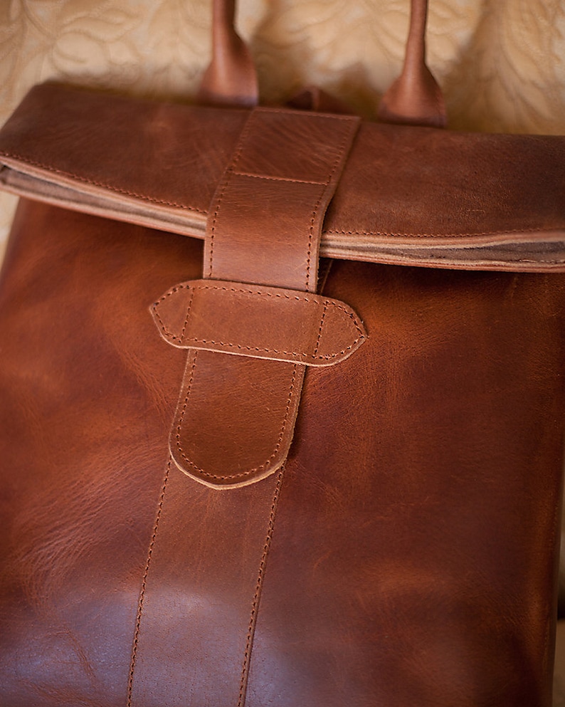 Brown leather backpack women, Leather rucksack, Hand bag leather, Sac à dos cuir femme, Rucksack damen image 3