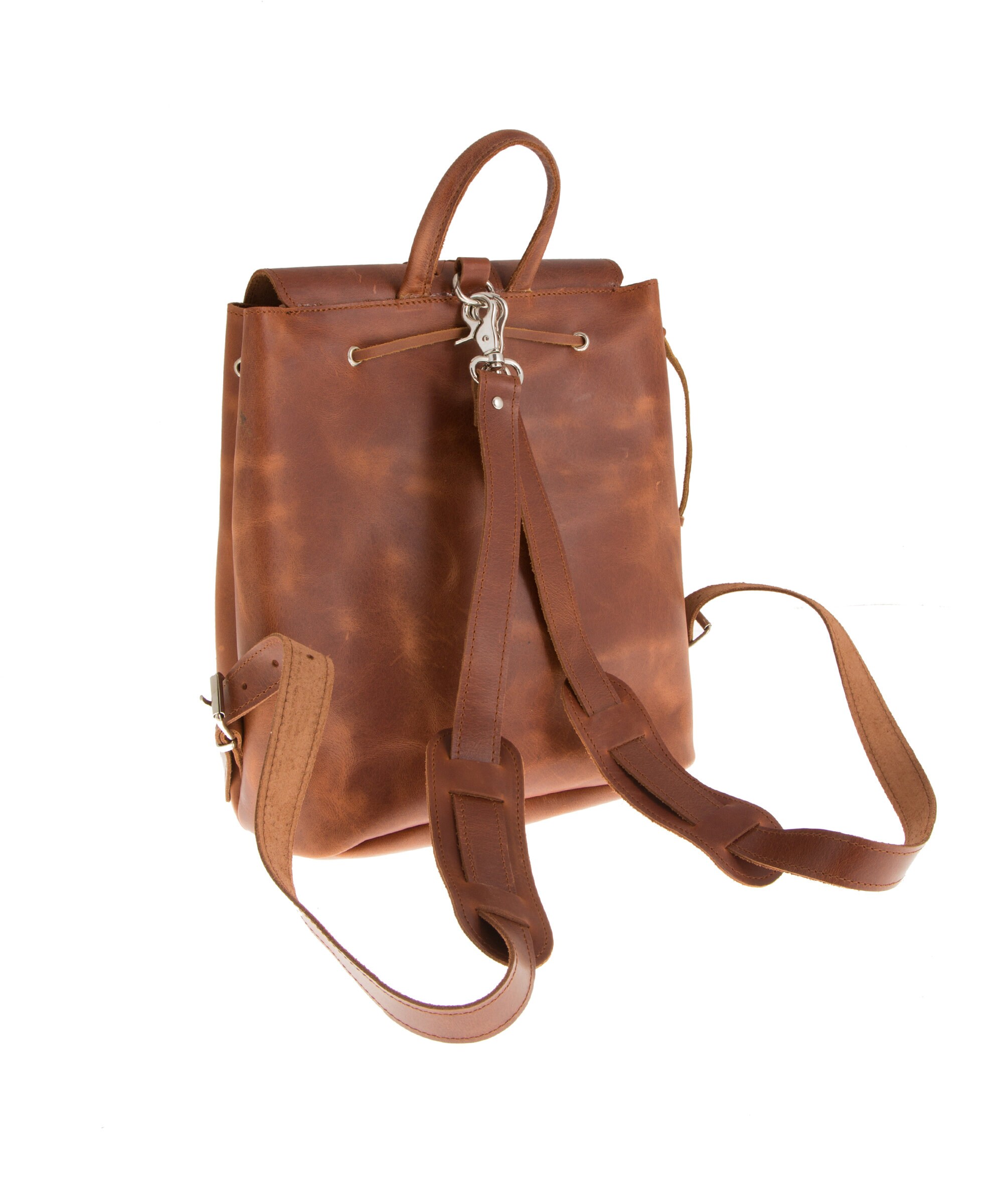 Handmade Full Grain Leather Backpack Purse: Boho Brown  display picture 3
