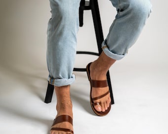 Mens leather sandals, Leather Greek sandals, Barefoot toe ring sandals, Sandales hommes en cuir, Ledersandale herren, Sandalias hombre