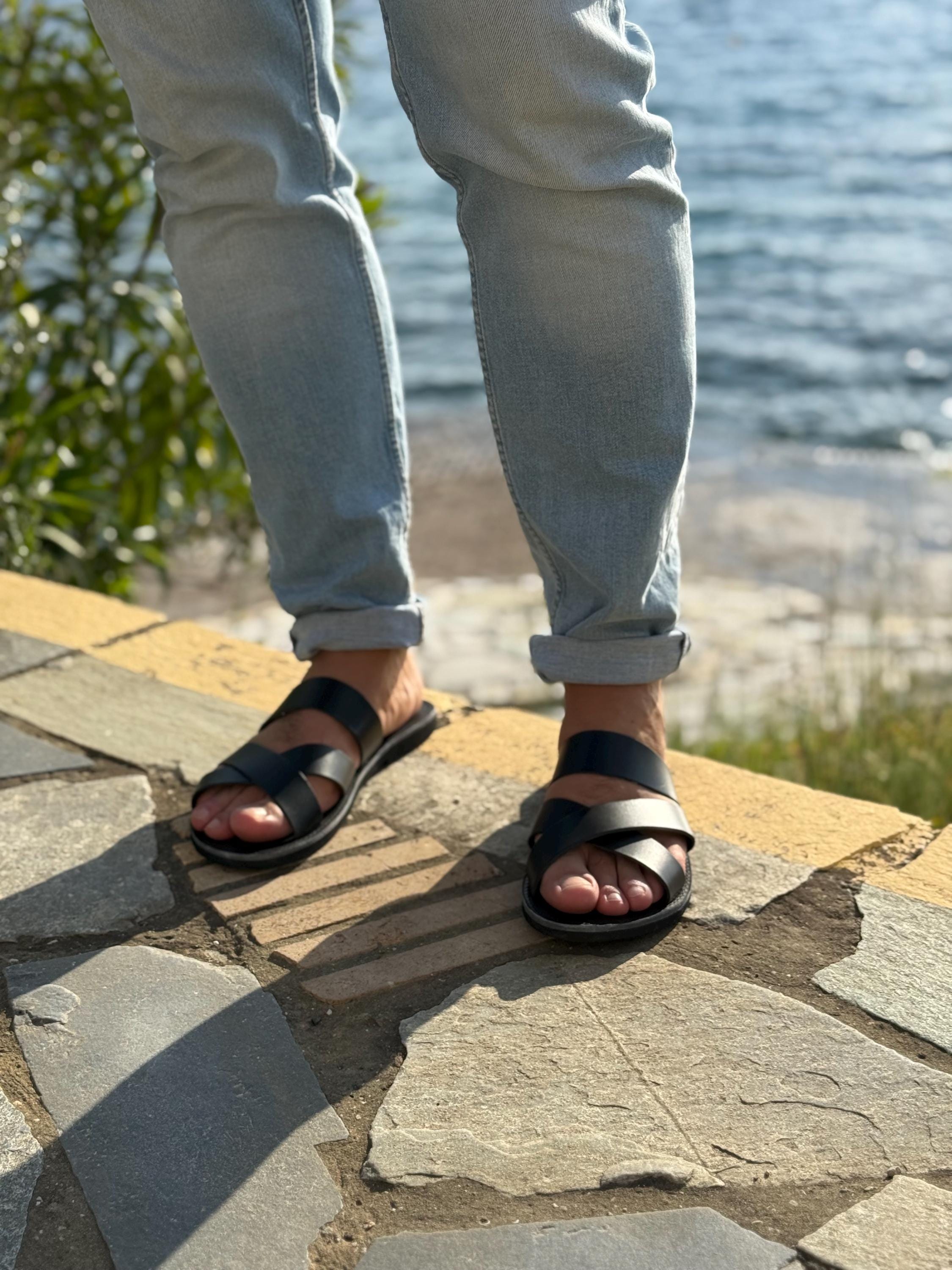 mens black leather dress sandals Men: Handmade Greek Summer Shoes formal sandals dress sandals for men