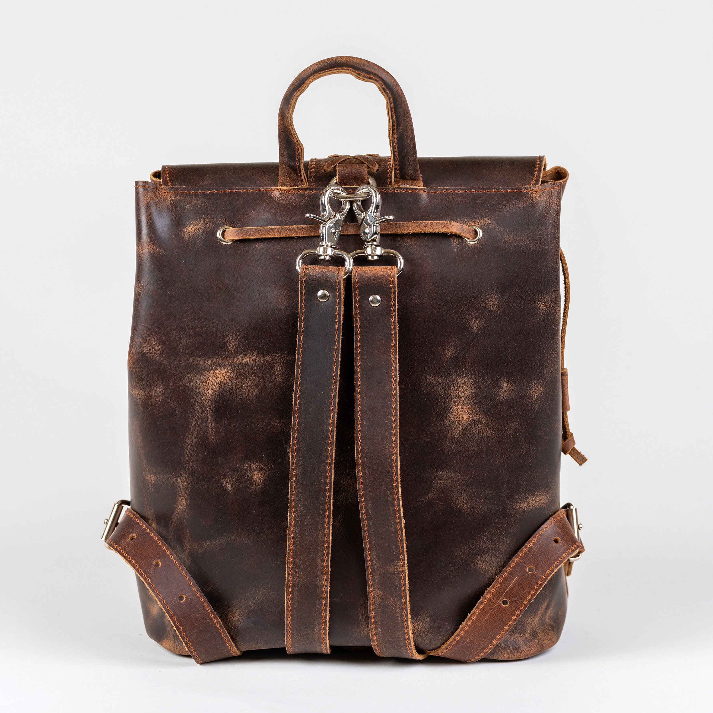 Handmade Full Grain Leather Backpack Purse: Women display picture 1