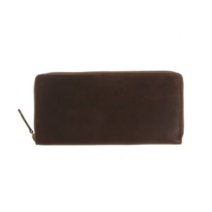 Women's zip around leather clutch wallet, Clutch purse leather wallet, Zip ladies long wallet, Portefeuille long marron image 3
