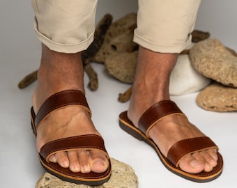 Handmade Leather Strappy Sandals: Brown Barefoot Style