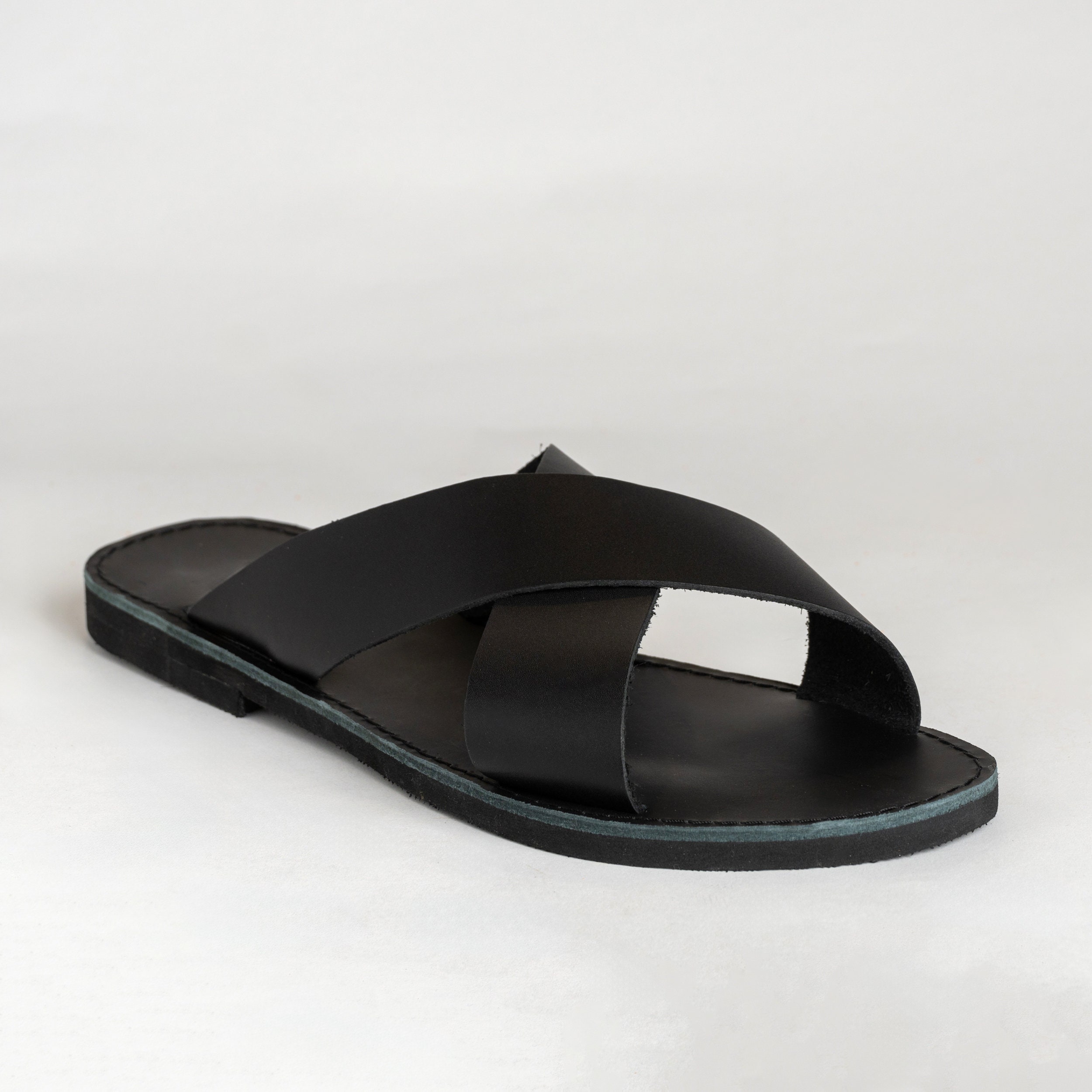mens black leather dress sandals Soulario For Men – Dressy Crossover Wrap Sandals With Non-Slip Sole, Open Side Cutouts Men's Leather Sandals formal sandals dress sandals for men