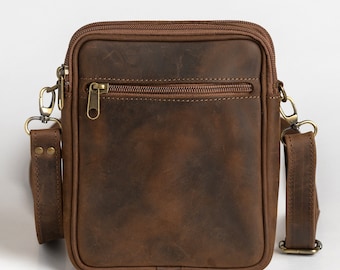 Handmade Leather Crossbody Bag for Men | Vintage Brown Shoulder Messenger | Genuine Cowhide Travel Satchel