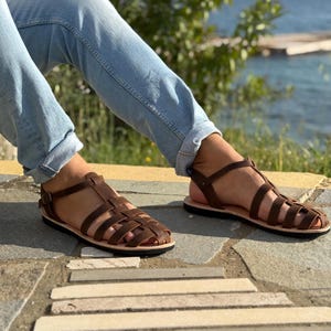 Men Leather Fisherman Sandals, Brown Leather sandals, Summer shoes, Fischersandalen herren, Sandales Homme, Sandalias Hombre