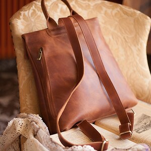 Brown leather backpack women, Leather rucksack, Hand bag leather, Sac à dos cuir femme, Rucksack damen image 4