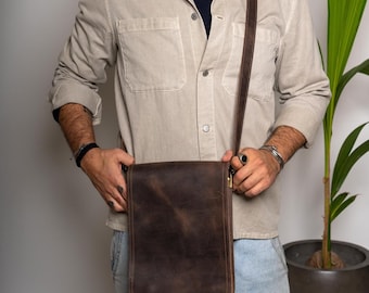 Handmade Leather Crossbody Bag: Men's Messenger Satchel, Everyday Carry