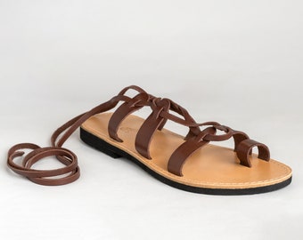 Sandalias de gladiador de cuero hechas a mano: zapatos de hombre estilo romano