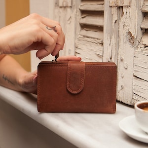 Piccola carta portafoglio in pelle, portacarte in pelle vintage da donna, portafoglio in pelle minimalista, Frauen Leder Geldbörse, portefeuille femme en cuir