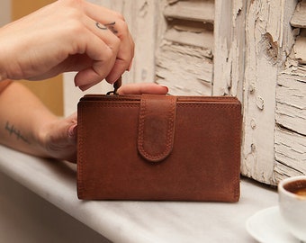 Pequeña tarjeta de billetera de cuero, portatarjetas de cuero vintage para mujer, billetera de cuero minimalista, Frauen Leder Geldbörse, portefeuille femme en cuir