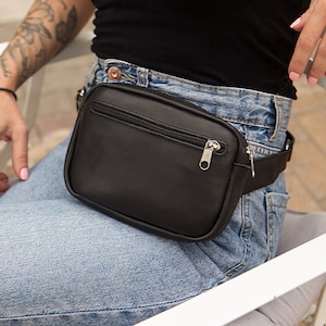 Schwarze Leder Gürteltasche für Frauen, Bauchtasche aus Leder, Reise-Accessoires