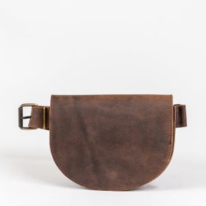 Leather fanny pack with flap, Leather crossbody bag small for women, Leather belt bag, Festival leather bag Waxed brown