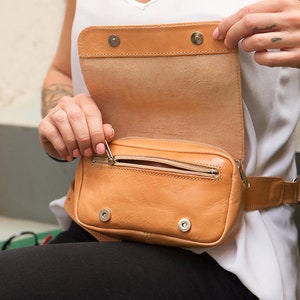 Full grain calf leather belt bag, Vegetable tanned leather waist bag, Leather accessories for women image 5