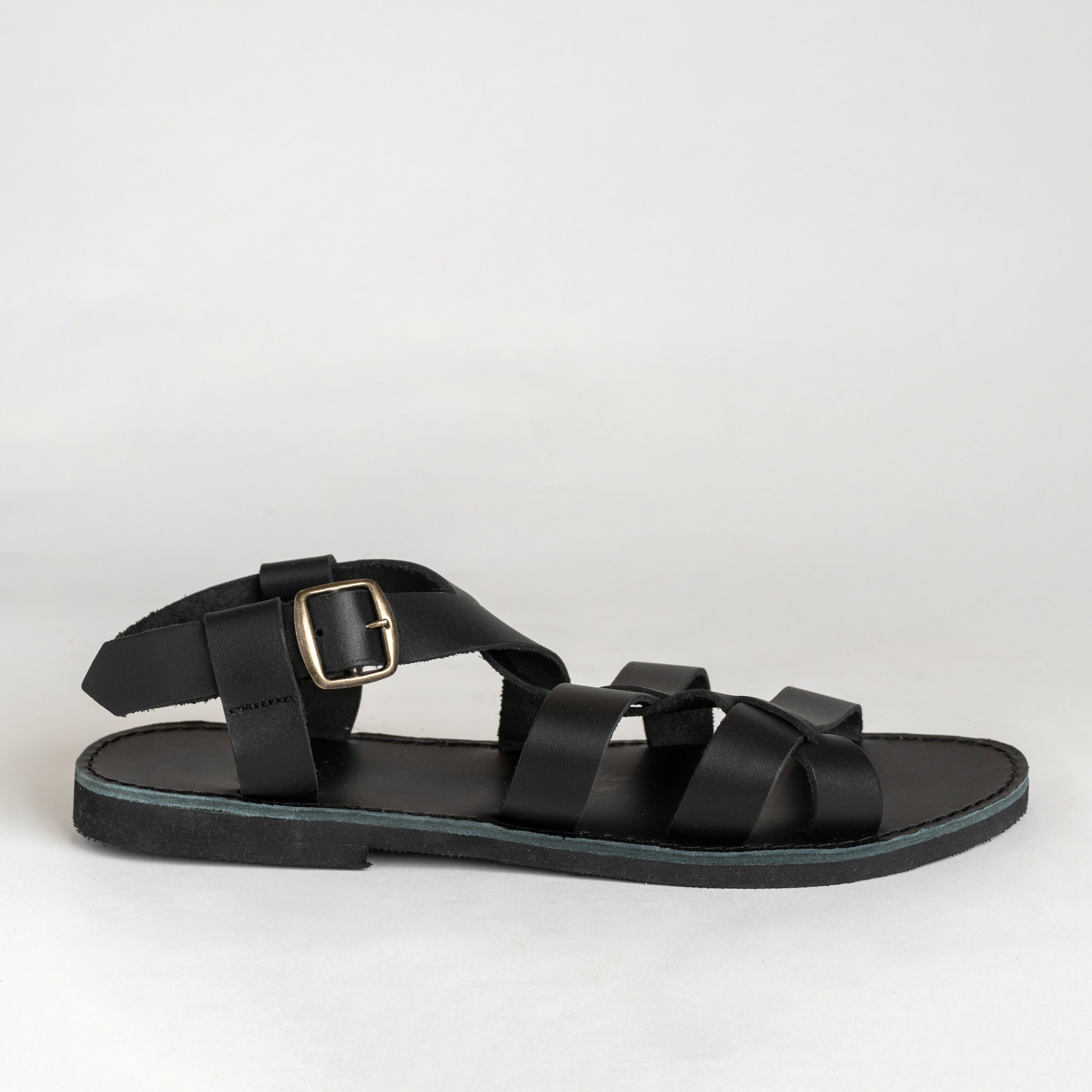 Men\'s Black Leather Slingback Sandals - Unknown Brand LLANO - Men main image 2