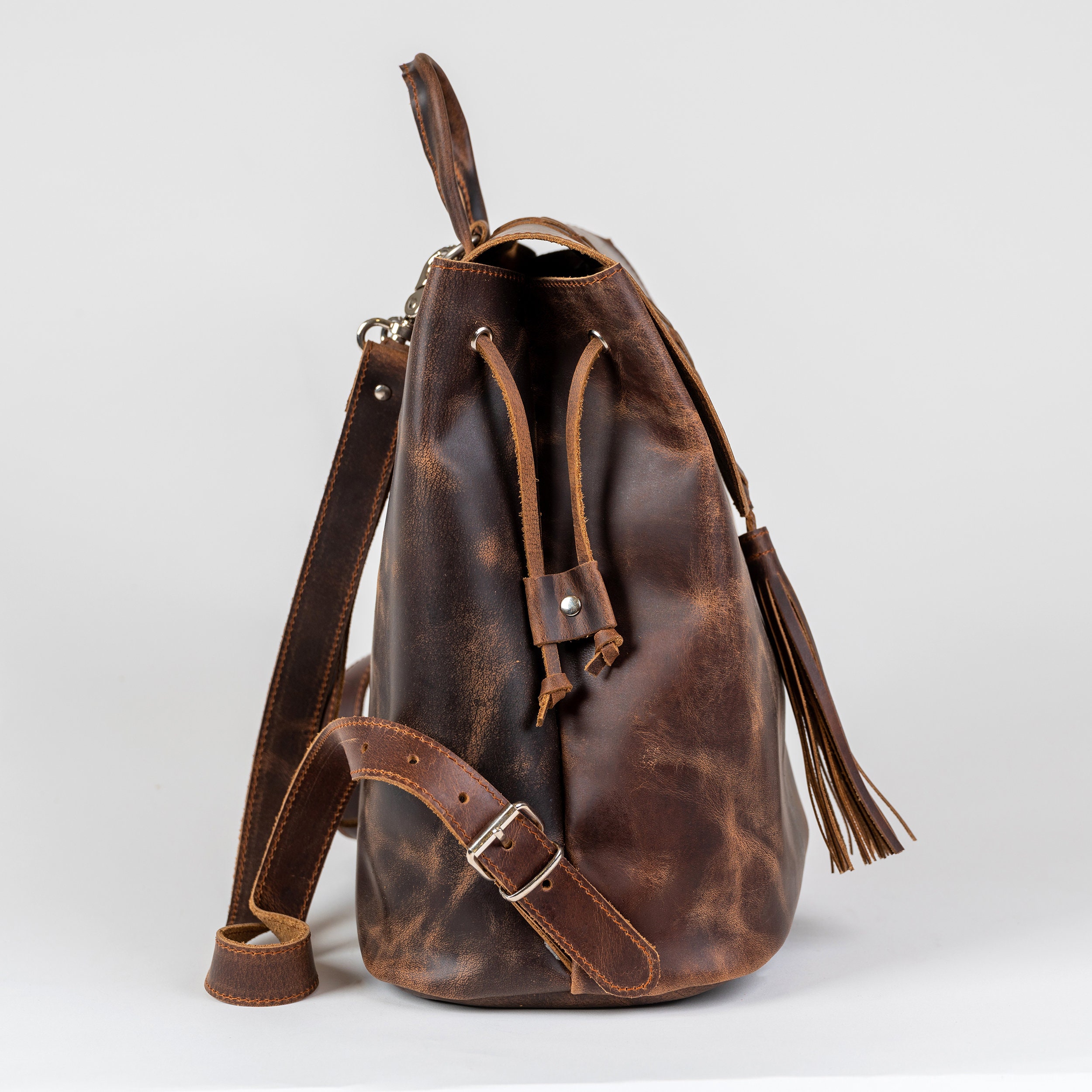 Handmade Full Grain Leather Backpack Purse: Women display picture 2
