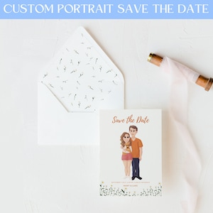 Bruiloft Save the Date met envelopvoering, Boho Save the Date, uniek Save the Date, aangepast huisdier schilderij Save the Date