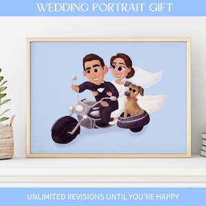 Retrato de boda para recién casados, caricatura de retrato para recién casados, dibujo romántico, retrato de compromiso para parejas de Disney