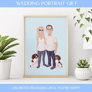 Retrato de pareja de boda en Disney, retrato de boda para recién casados, retrato de caricatura para pareja por encargo, retrato dibujado a mano para pareja