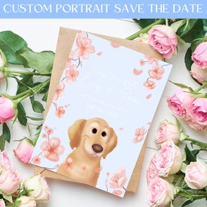 Tarjetas de invitación para boda con retratos de dibujos animados, retratos de boda personalizados con pintura de mascotas, tarjetas rústicas para invitación de boda, invitación digital para invitación de boda