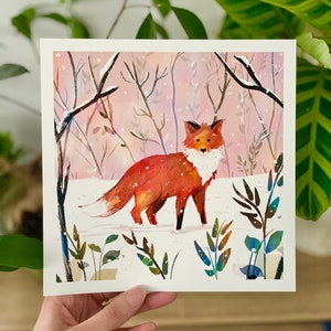 Winter forest fox poster – Baby or child’s room illustration – Cute square animal poster 20 x 20 cm