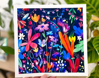 Florale Wandkunst, farbenfrohe Blumenillustration, botanisches Zeichnungsposter, Kunstdruck, naturalistische Illustration, mehrfarbige Pflanzenzeichnung