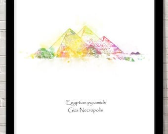 Egypte Imprimer pyramide égyptienne Aquarelle illustration Wall Art Home Decor Travel Poster Art Minimaliste Art Monuments Historiques Attractions