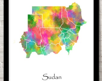 Sudan Art Watercolour illustration Map Abstract Art print Wall Art Home Decor Giclee Print Office Wall Art Living Room Art Map Decor