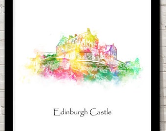 UK Landmarks edinburgh castle Watercolour illustration Print World Landmarks Attractions Famous Landmark Travel Poster historical sites
