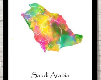 Saudi Arabia Art Watercolour illustration Map Abstract Art print Wall Art Home Decor Giclee Print Office Wall Art Living Room Art Map Decor