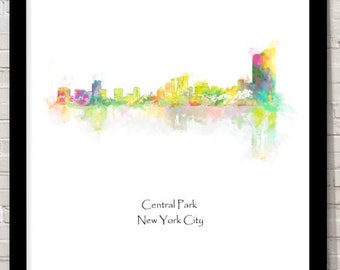 US Landmarks Central Park Watercolour illustration Print World Landmarks Attractions Famous Landmark Travel Poster historical sites