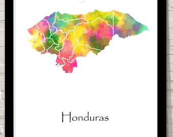 Honduras Imprimer aquarelle illustration Carte Honduras Carte Art Carte Résumé Art Maison Décor Giclee Print Office Wall Art Room Art Carte Décor