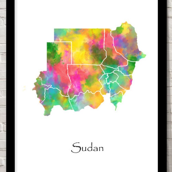 Sudan Art Watercolour illustration Map Abstract Art print Wall Art Home Decor Giclee Print Office Wall Art Living Room Art Map Decor