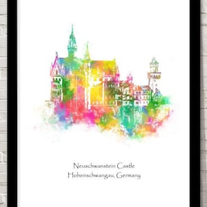 Germany Print Neuschwanstein Castle Watercolour illustration Wall Art Home Decor Travel Poster Art Minimalist Art Historical Landmarks