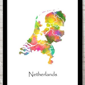 Nederlandse Kunst Aquarel illustratie Kaart Abstract Art print Wall Art Home Decor Giclee Print Office Wall Art Living Room Art Map Decor