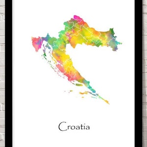 Croatie Imprimer Aquarelle illustration Carte Croatie Carte Art Carte Abstract Art Home Décor Giclee Imprimer Bureau Art Mural Salle Art Carte Décor