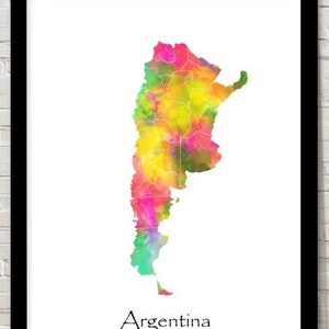Argentyna Wydruk Akwarela ilustracja Mapa Argentyna Mapa Sztuka Mapa Abstrakcyjna Sztuka Wystrój Domu Giclee Wydruk Sztuka ścienna w biurze Sztuka w pokoju Mapa Wystrój