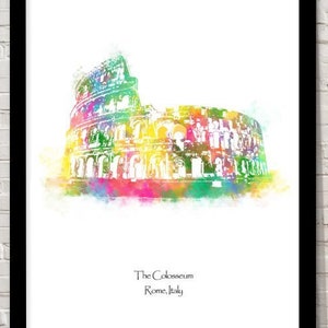 Italy Colosseum Landmarks Watercolour illustration Print World Landmarks Attractions Famous Landmark Decor Travel Poster historical sites