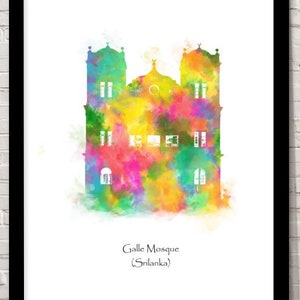 Srilanka art Galle Mosque Islamic art Watercolour illustration Islamic prints islamic wall art islamic gifts muslim gifts islam art