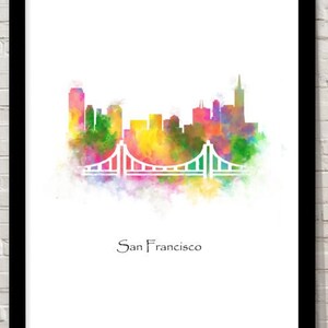 Sitios de interés de EE. UU. san francisco Skyline Watercolour illustration Print World Landmarks Attractions Famous Landmark Travel Poster sitio histórico