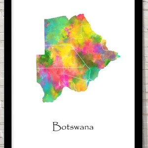 Botswana Print Watercolour illustration Map Botswana Map Art Map Abstract Art Home Decor Giclee Print Office Wall Art Room Art Map Decor