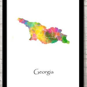 Georgia Print Akwarela ilustracja Mapa Georgia Mapa Sztuka Mapa Abstrakcyjna Sztuka Wystrój Domu Giclee Print Sztuka ścienna do biura Sztuka w pokoju Mapa Wystrój